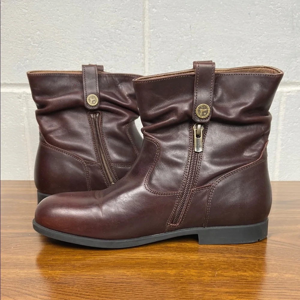 Birkenstock Sarnia Espresso Slouch Ankle Boots Leather Finish EU37/W6 Narrow NIB